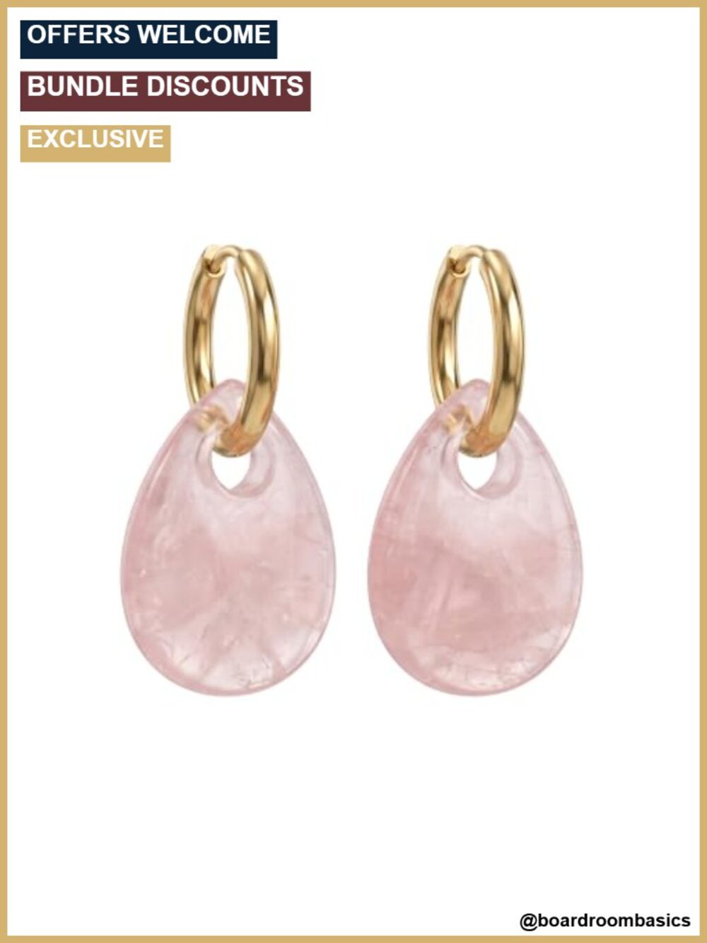 Rose Quartz Stainless Steel Huggie Hoop Earrings Women Pink Dangle